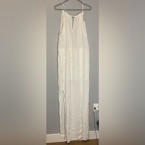 Miss Lulo White Double Slit Tie Back Sheer Lightweight Dress with Slip Large